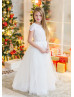 Two Piece Ivory Lace Tulle Floor Length Flower Girl Dress